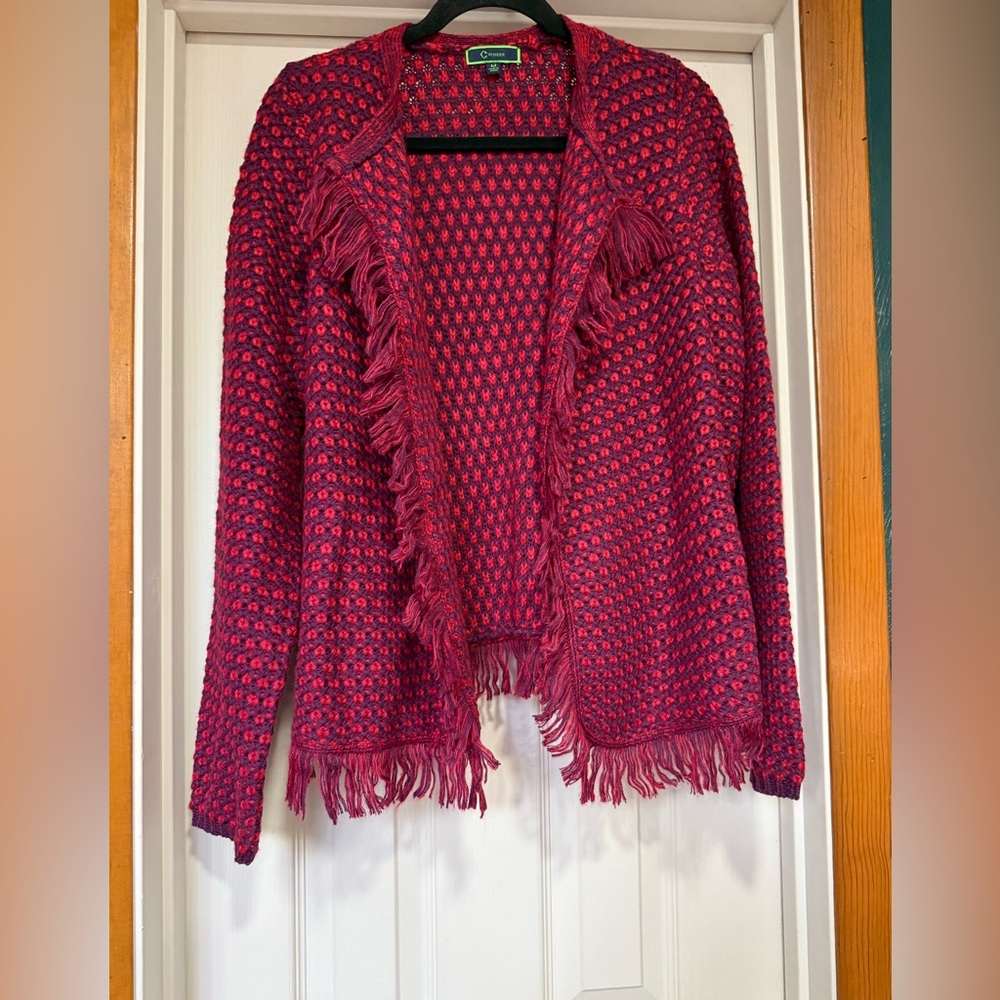 C. Wonder Red and Pink Fringed Cardigan